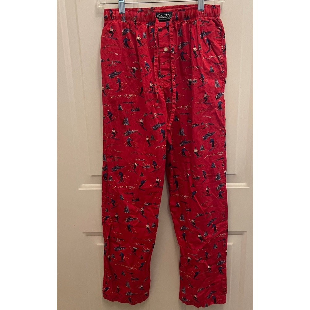 Polo Ralph Lauren Mens Red Skier Print Pajama Pants Sleepwear Small Winter Ski - Picture 4 of 6